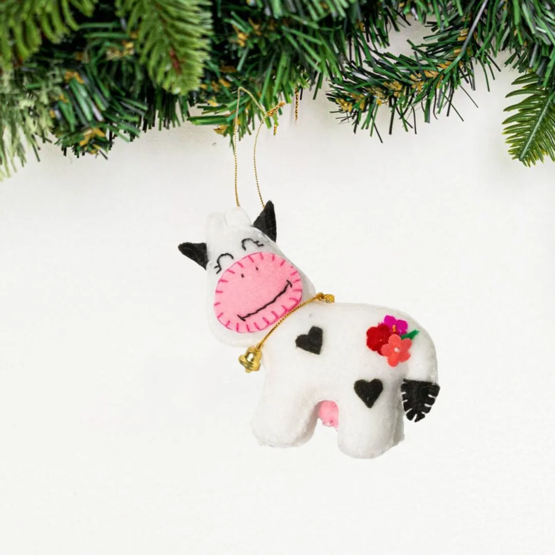 Eco-Friendly Felt Cow Ornament