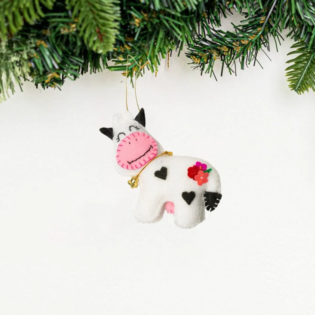 Eco-Friendly Felt Cow Ornament