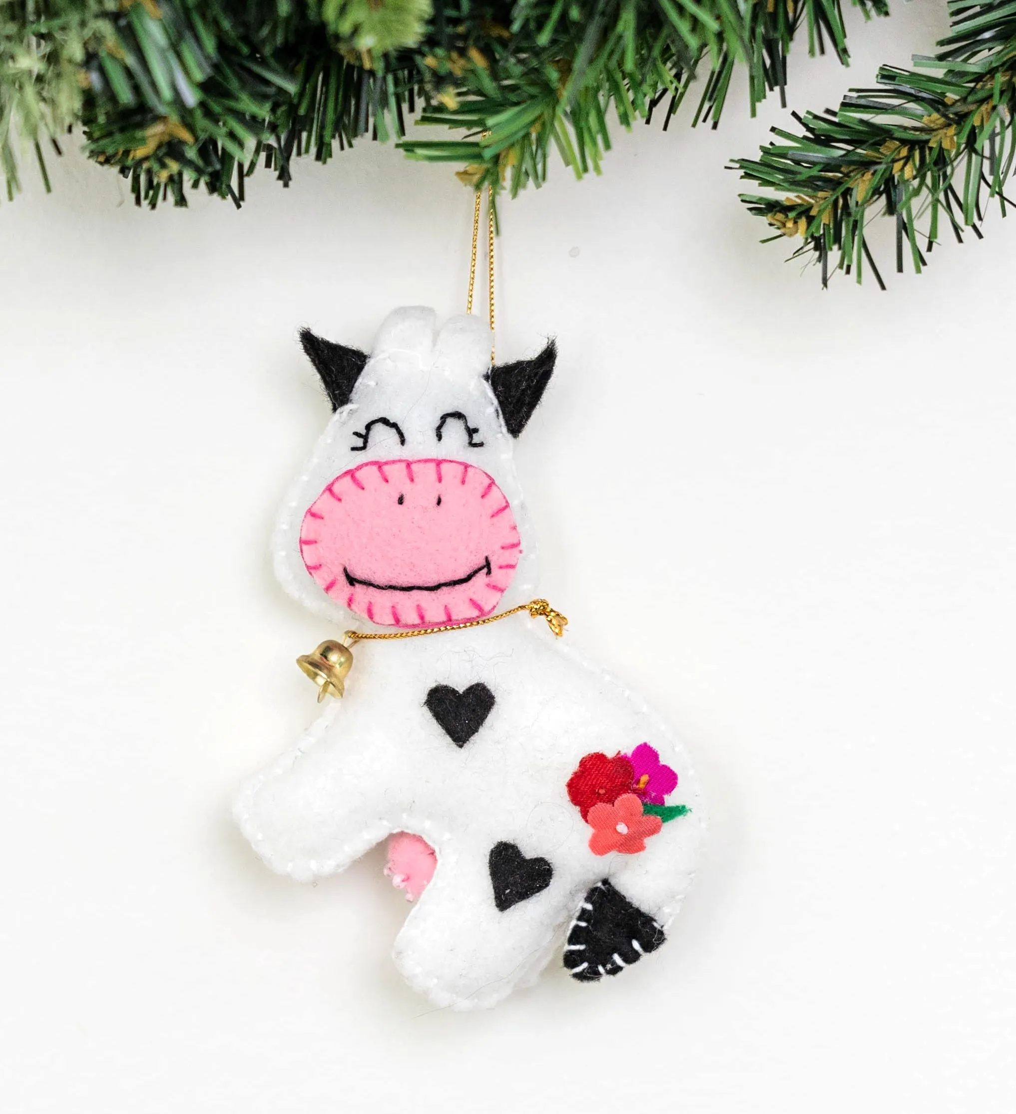 Eco-Friendly Felt Cow Ornament