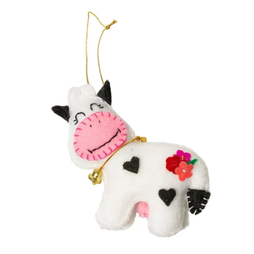 Eco-Friendly Felt Cow Ornament