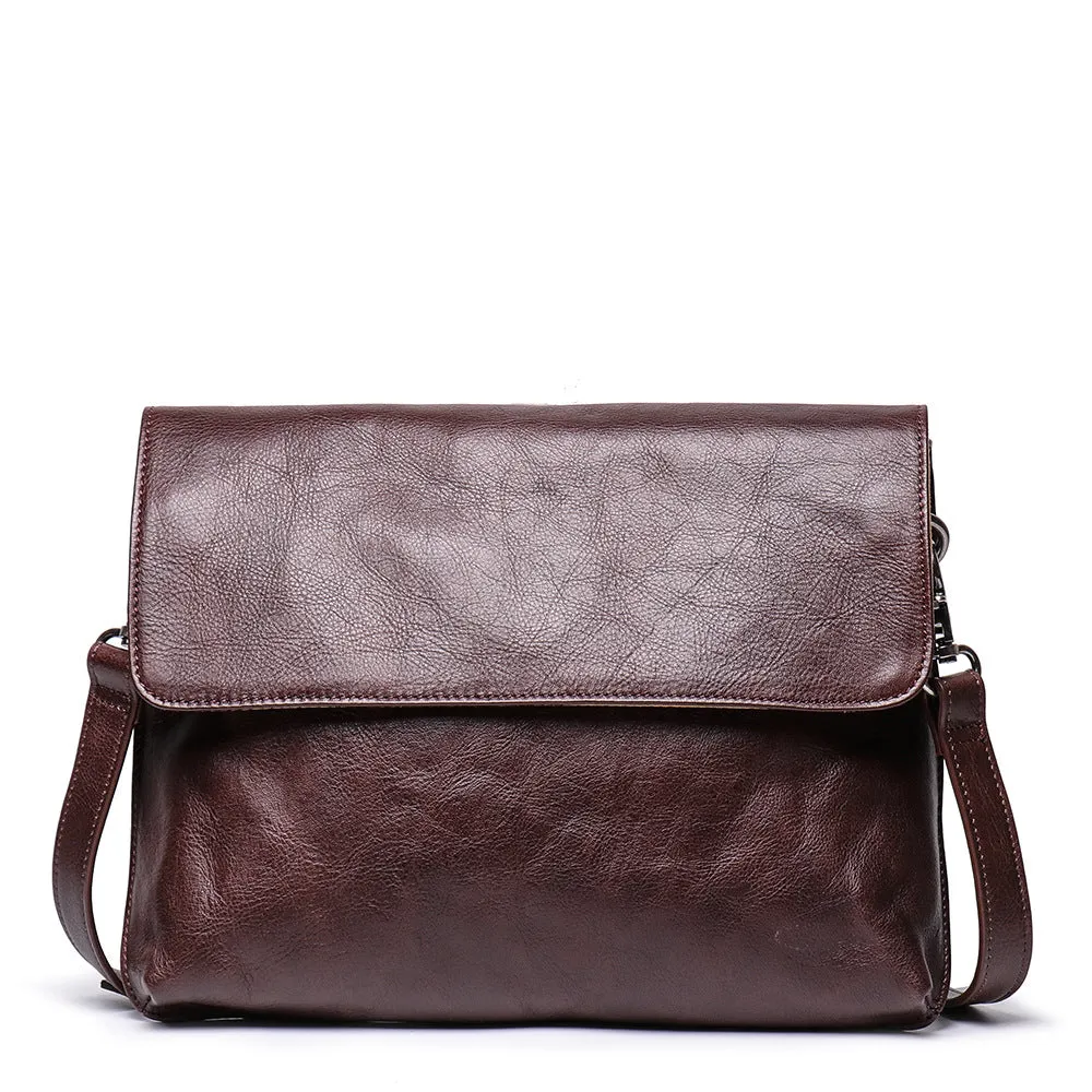 Full Grain Leather Messenger Bag Vintage Leather Shoulder Bag Casual Crossbody Bag