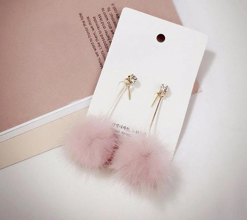 Fur Pom Pom Ball Dangle Earrings