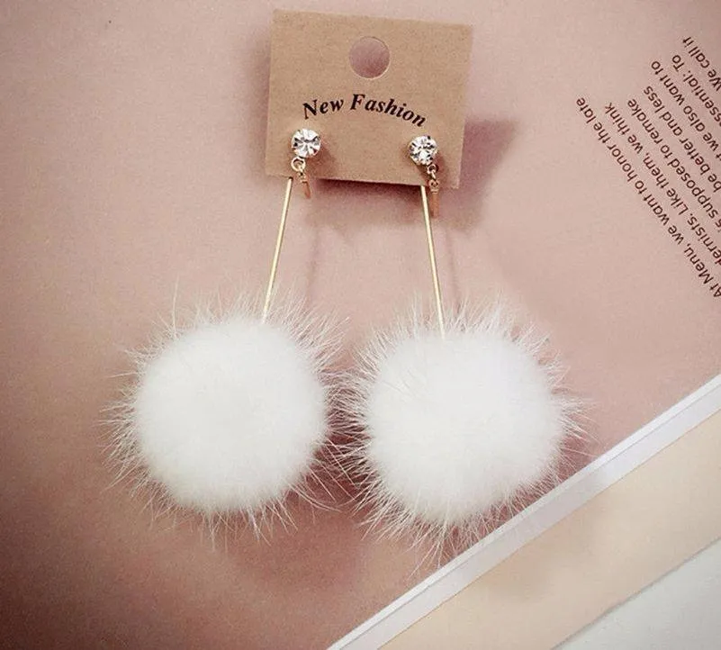 Fur Pom Pom Ball Dangle Earrings