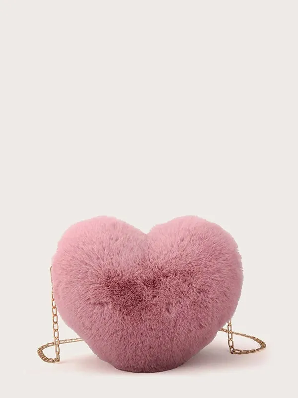 Fuzzy Heart Shaped Chain Bag