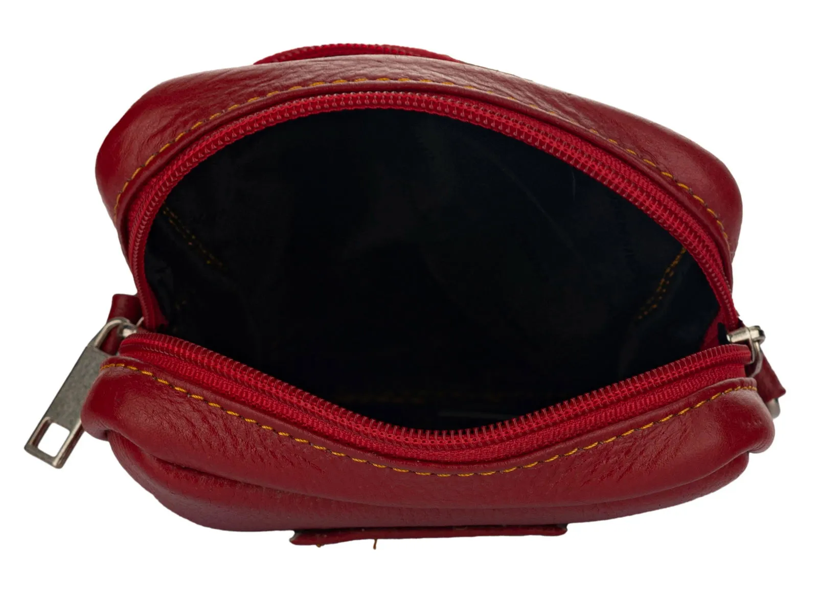 Genuine Leather Red Sling Bag with 4 Compartments - Versatile Cross Body and Waist Messenger Bag