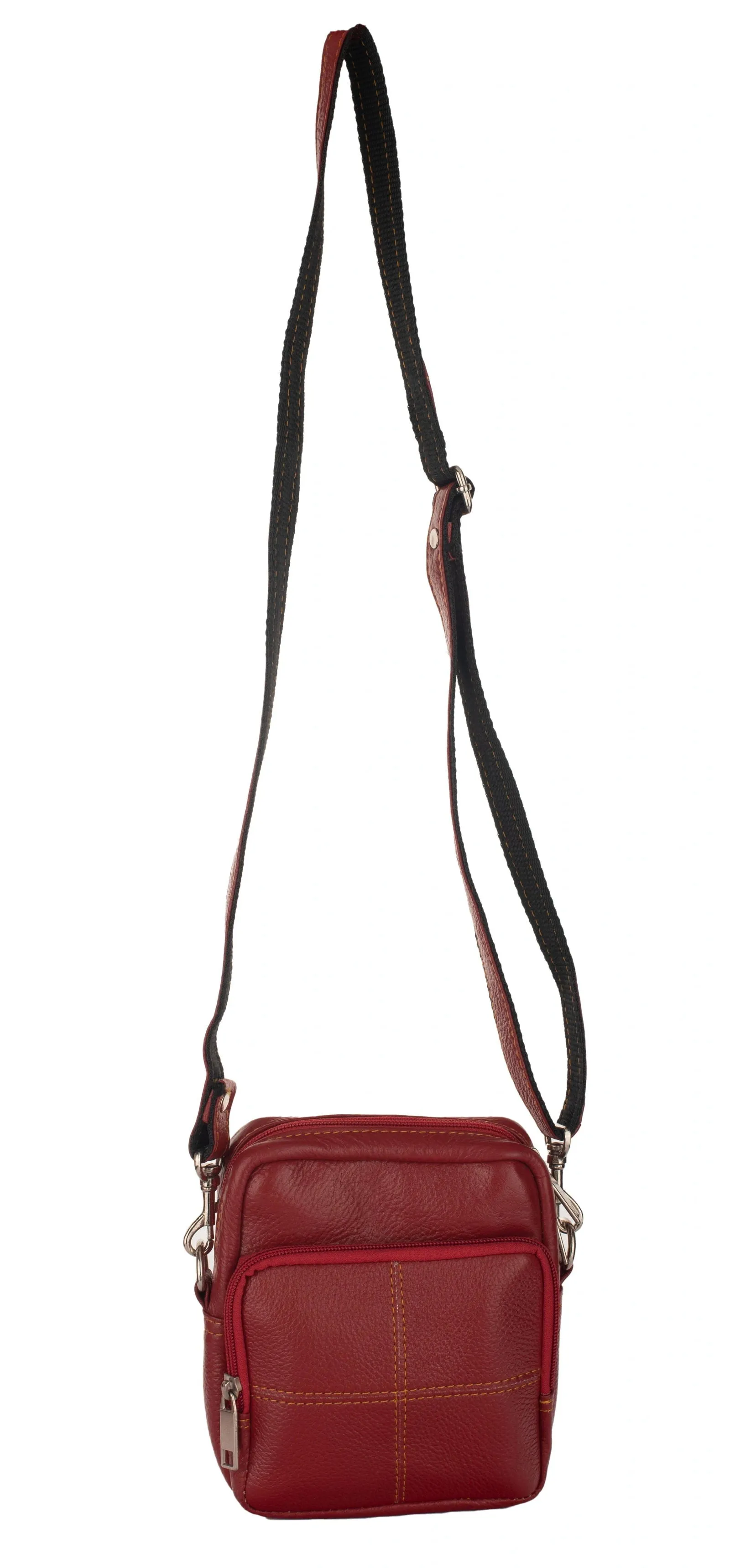 Genuine Leather Red Sling Bag with 4 Compartments - Versatile Cross Body and Waist Messenger Bag