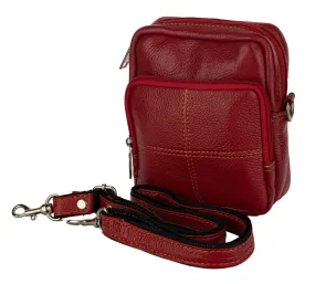 Genuine Leather Red Sling Bag with 4 Compartments - Versatile Cross Body and Waist Messenger Bag