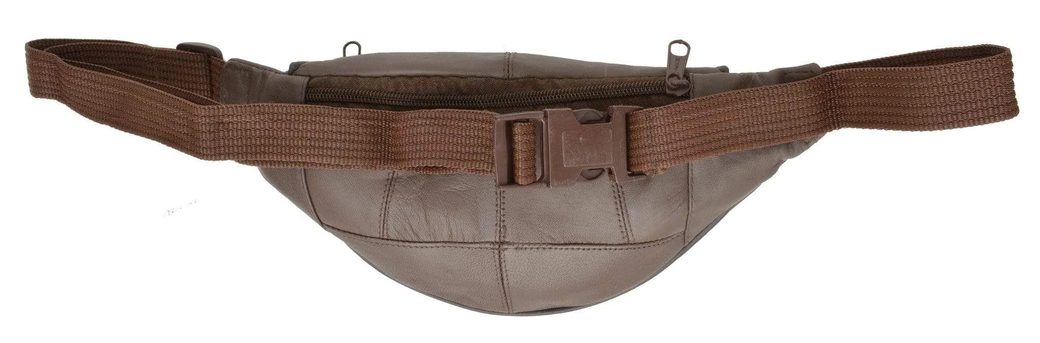 Genuine Leather Slim Waist Pack Pouch with Zippered Pockets 007 (C)