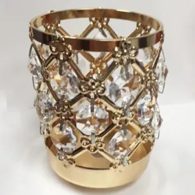 GOLD/SILVER 3.75"H CRYSTAL BEADED CANDLE HOLDER DECOR CANDLEHOLDER (gold) GOL1-6