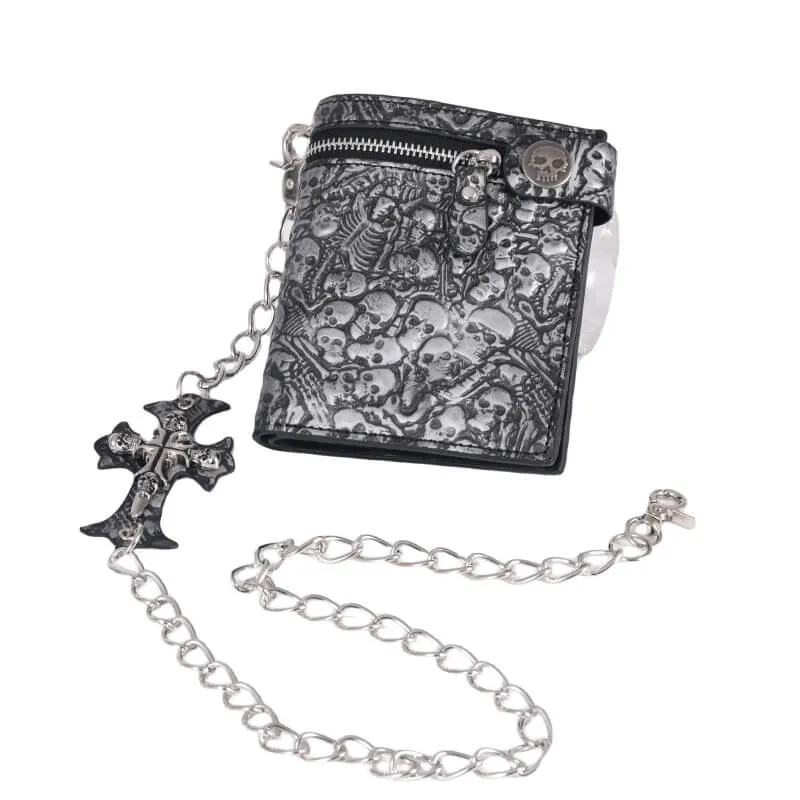 Gothic Skulls Embossed Bifold Chain Wallet