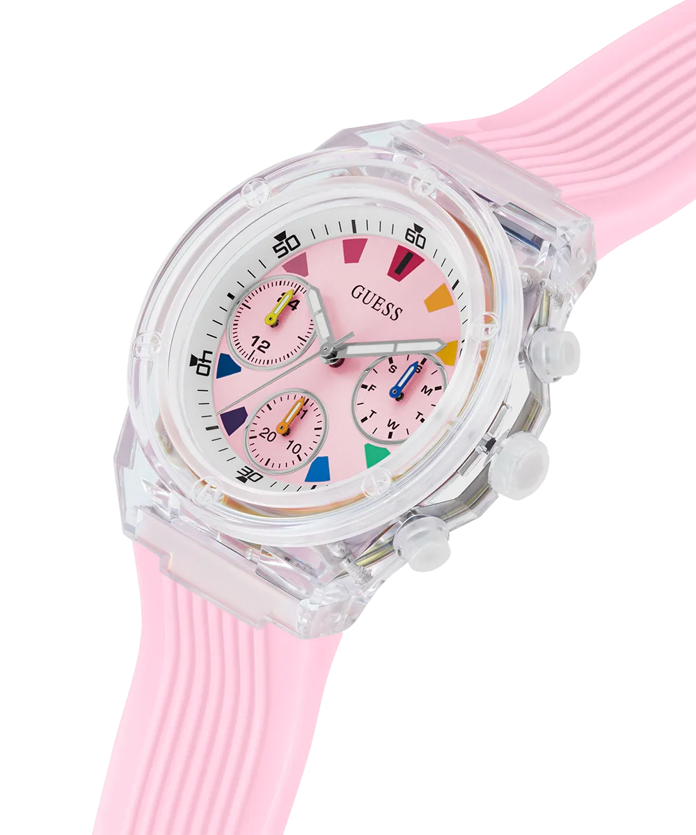 GUESS Eco-Friendly Ladies Pink Clear Multi-function Watch