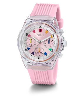 GUESS Eco-Friendly Ladies Pink Clear Multi-function Watch