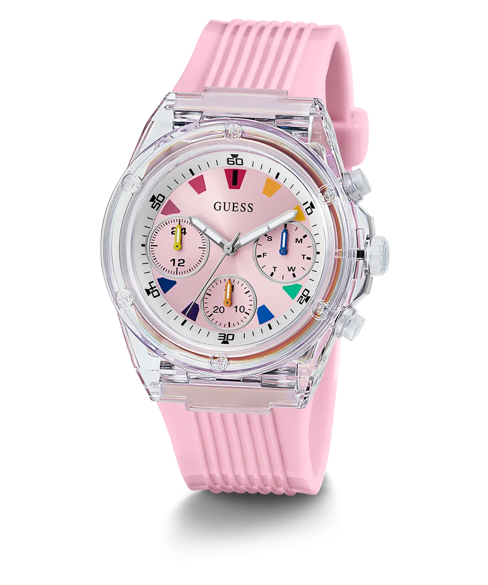 GUESS Eco-Friendly Ladies Pink Clear Multi-function Watch