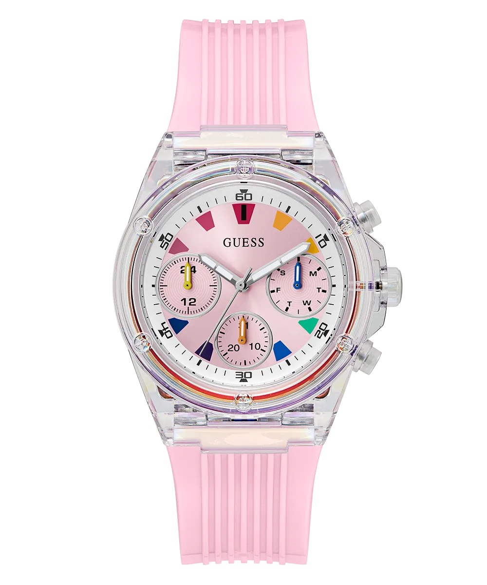 GUESS Eco-Friendly Ladies Pink Clear Multi-function Watch