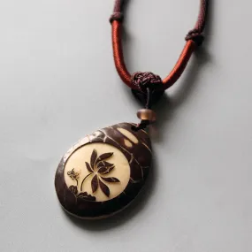 Hand-carved Tagua Nut Lotus Flower Pendant Necklace