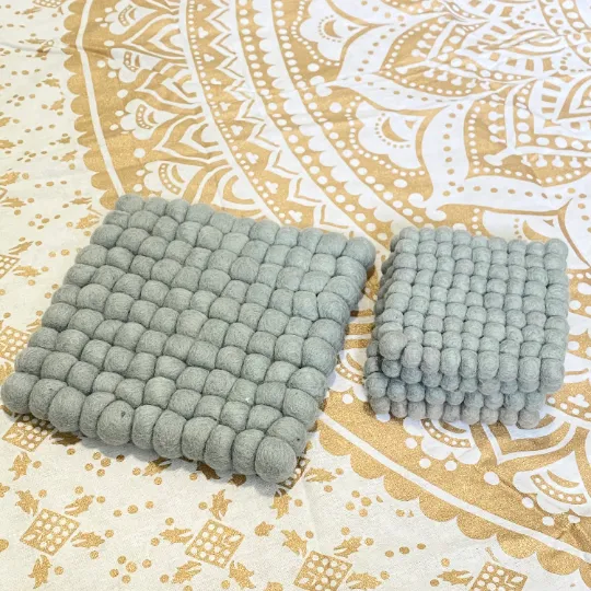 Handcrafted Felt Ball Square Trivet,Placemats,Felt WoolPotholders,SolidColors,Modern Dining,Home Decor,Felt Table Mats,Christmas Gifts