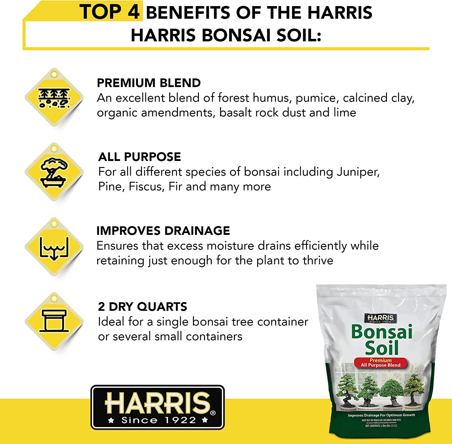 Harris Bonsai Soil, All Purpose Premium Blend for Outstanding Growth, 2qt