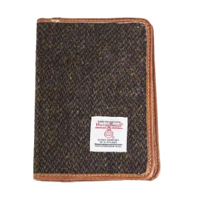 Harris Tweed Leather Passport Cover Dark Brown Barleycorn / Tan