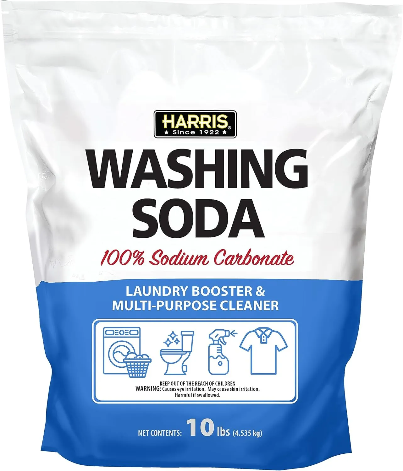 Harris Washing Soda, Sodium Carbonate, Laundry Booster and Multipurpose Cleaner, 10lb