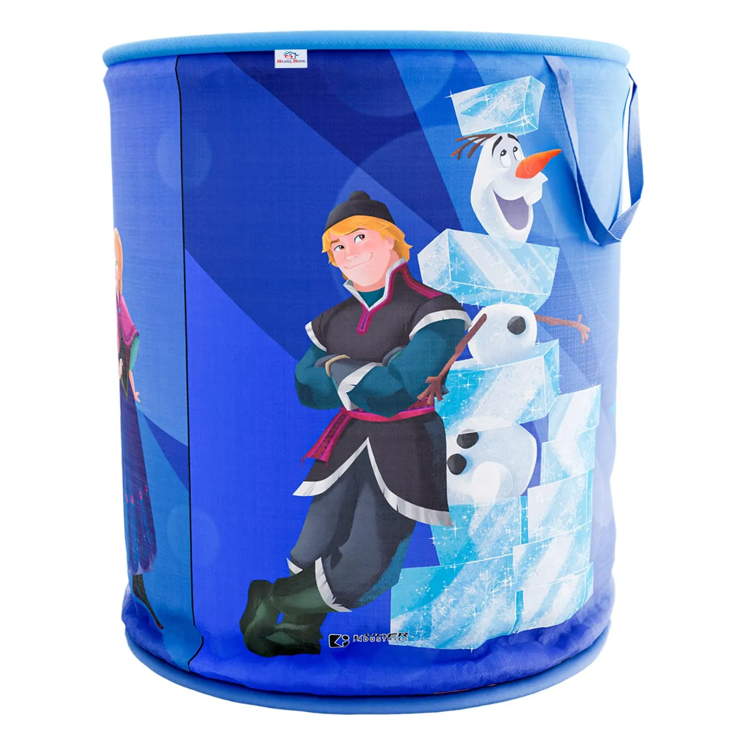 Heart Home Disney Frozen Print Round Laundry Basket|Polyester Clothes Hamper|Waterproof & Foldable Round Laundry Bag with Handle,45 Ltr.Pack of 2 (Blue)