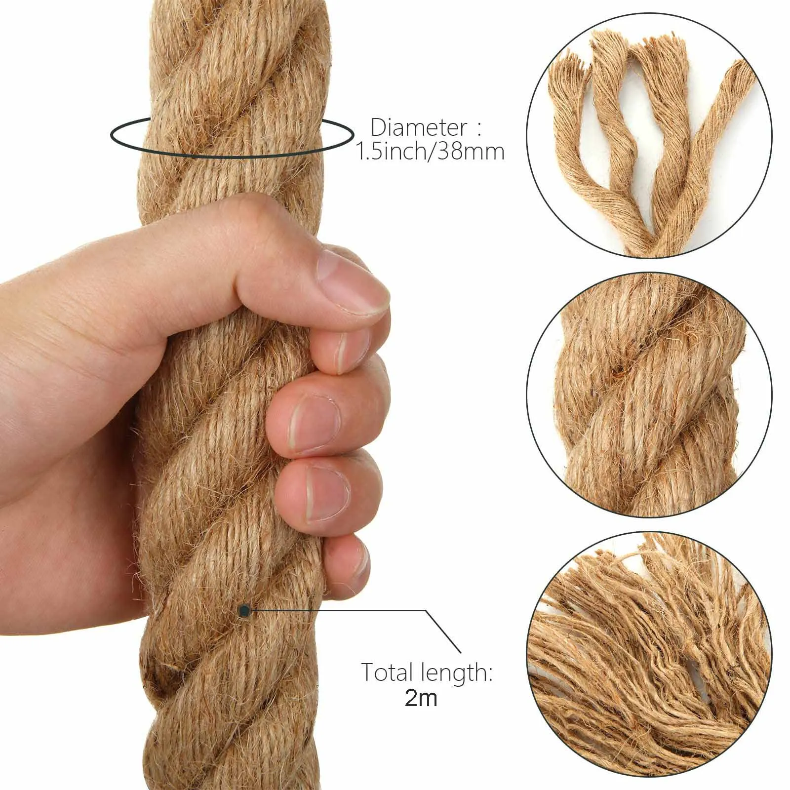 Heavy-Duty 2m Natural Jute 40mm Rope for Crafts & Decor