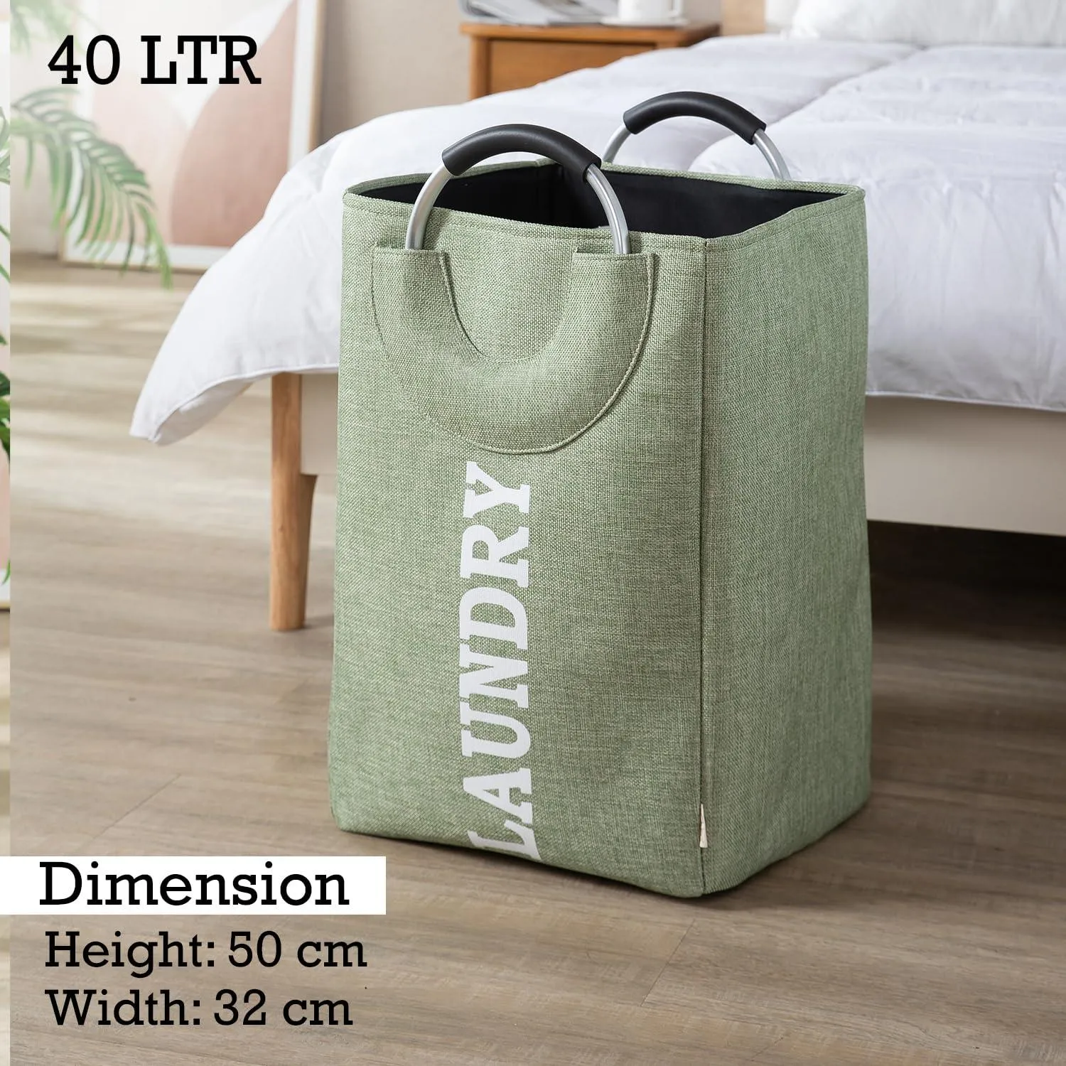 HOKIPO Foldable Laundry Bag with Handles, 40L - Green