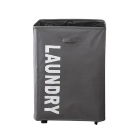 HOKIPO Foldable Laundry Hamper with Wheels, Grey