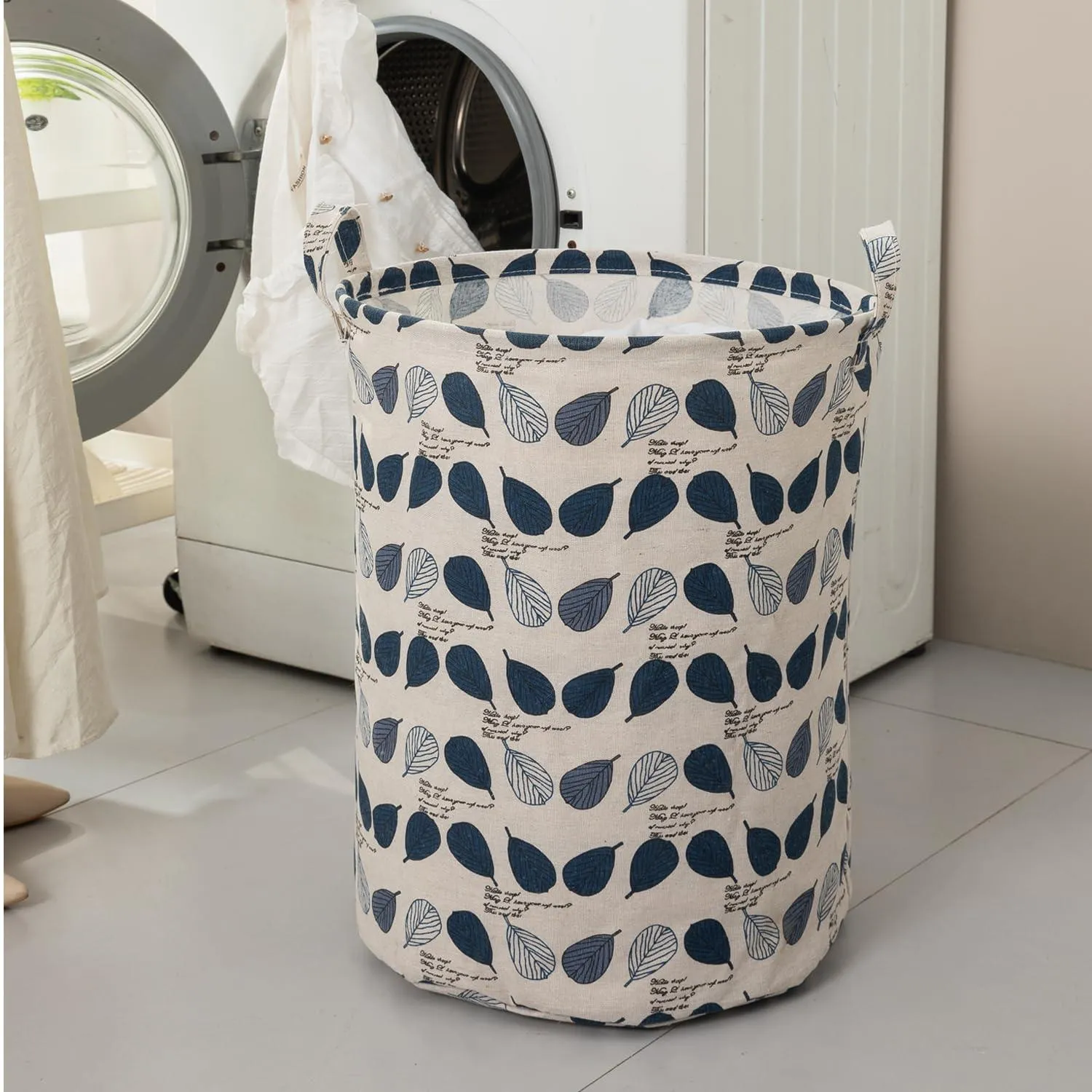 HOKIPO Folding Laundry Basket for Clothes, Round Collapsible Storage Basket, 42-Ltr - Leaves