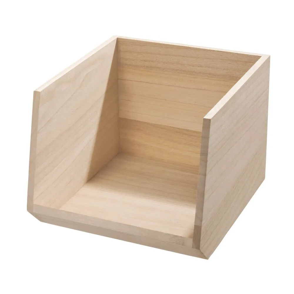 iDesign EcoWood Natural Paulownia Wood Open Front Storage Bin