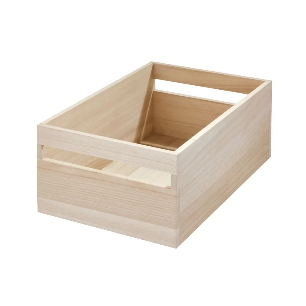 iDesign EcoWood Natural Paulownia Wood Storage Bin with Handles