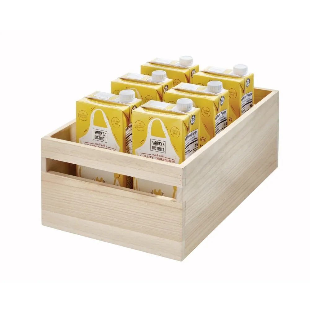 iDesign EcoWood Natural Paulownia Wood Storage Bin with Handles