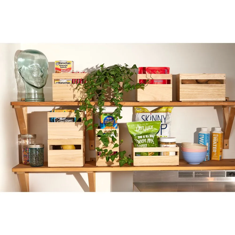 iDesign EcoWood Natural Paulownia Wood Storage Bin with Handles