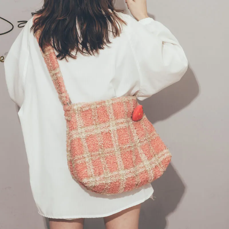 ins cute Plush Plaid Single Shoulder Messenger Bag BY9013