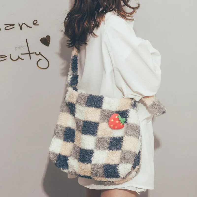 ins cute Plush Plaid Single Shoulder Messenger Bag BY9013