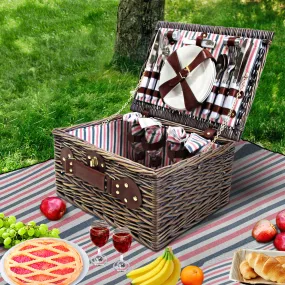 Insulated 4 Person Picnic Basket Set w/ Blanket, Willow - Alfresco