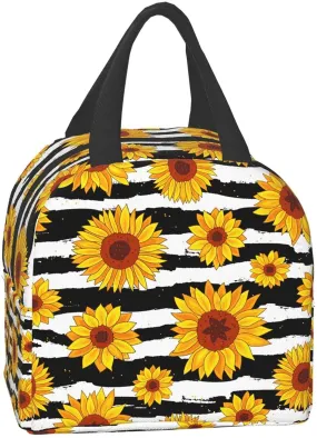 Insulated Lunch Bag with pocket Reusable Lunch Organizer Box Lunch Cooler Tote for Women Men Adults Work Picnic (Striped Chrysanthemum)