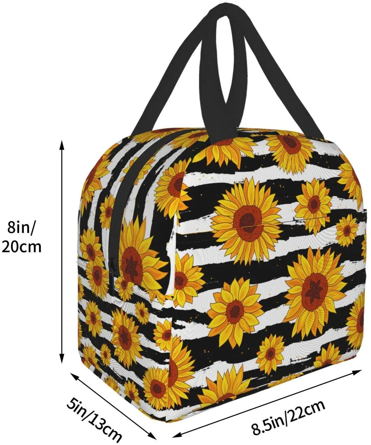 Insulated Lunch Bag with pocket Reusable Lunch Organizer Box Lunch Cooler Tote for Women Men Adults Work Picnic (Striped Chrysanthemum)