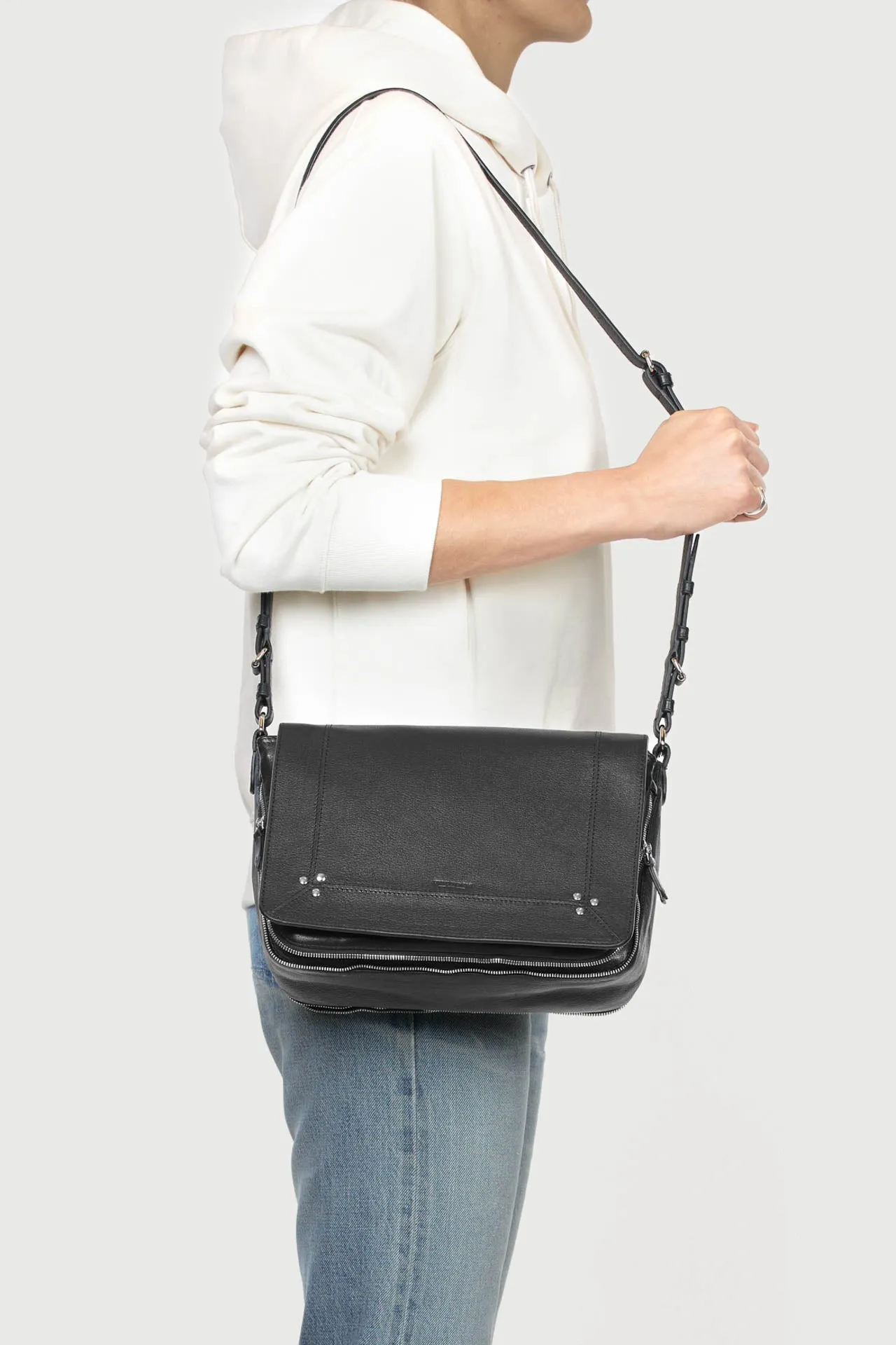 JEROME DREYFUSS SHOULDER BAG IGOR BU NOIR SILVER BLACK