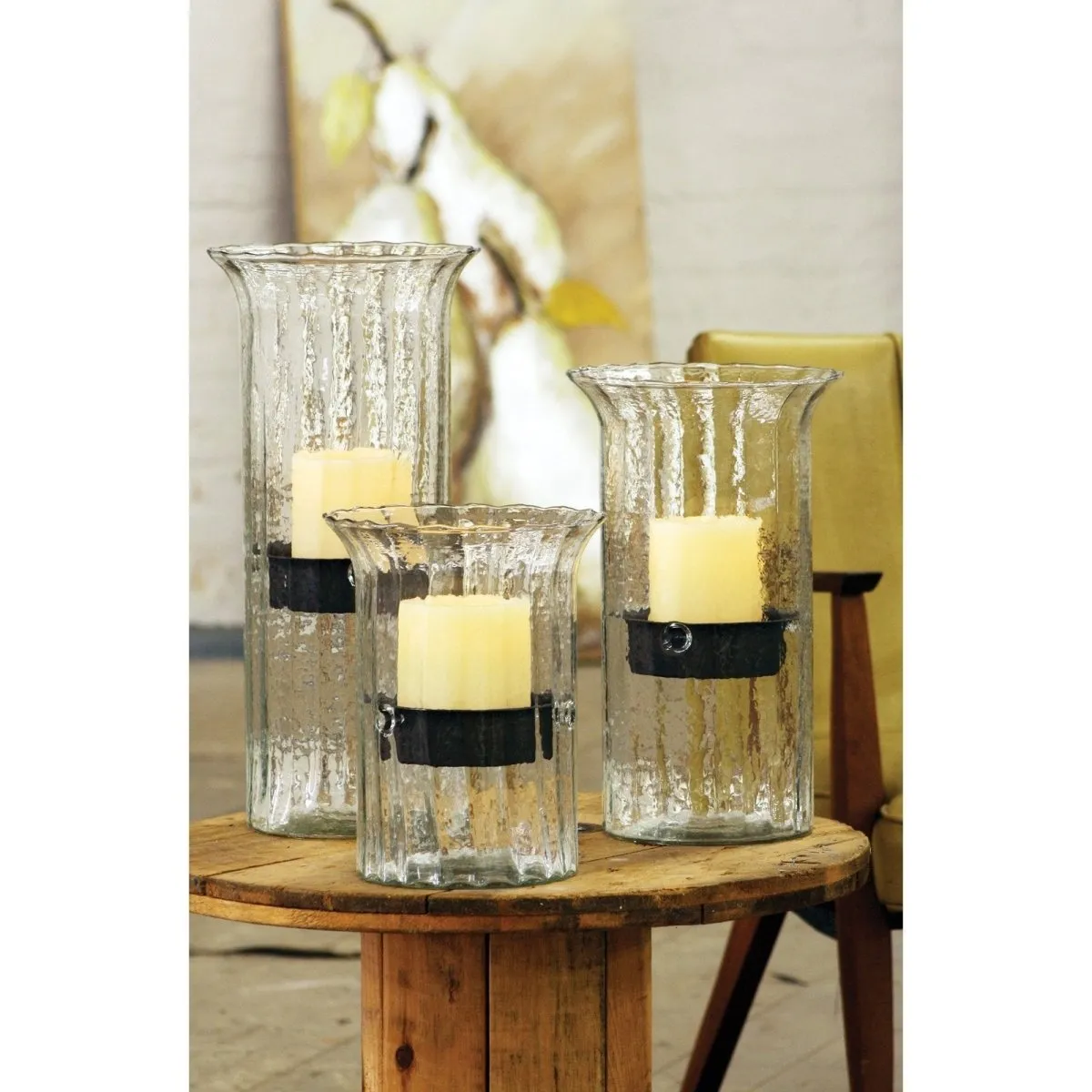 Kalalou - RIBBED GLASS CANDLE CYLINDER W RUSTIC INSERT - MEDIUM - CV839