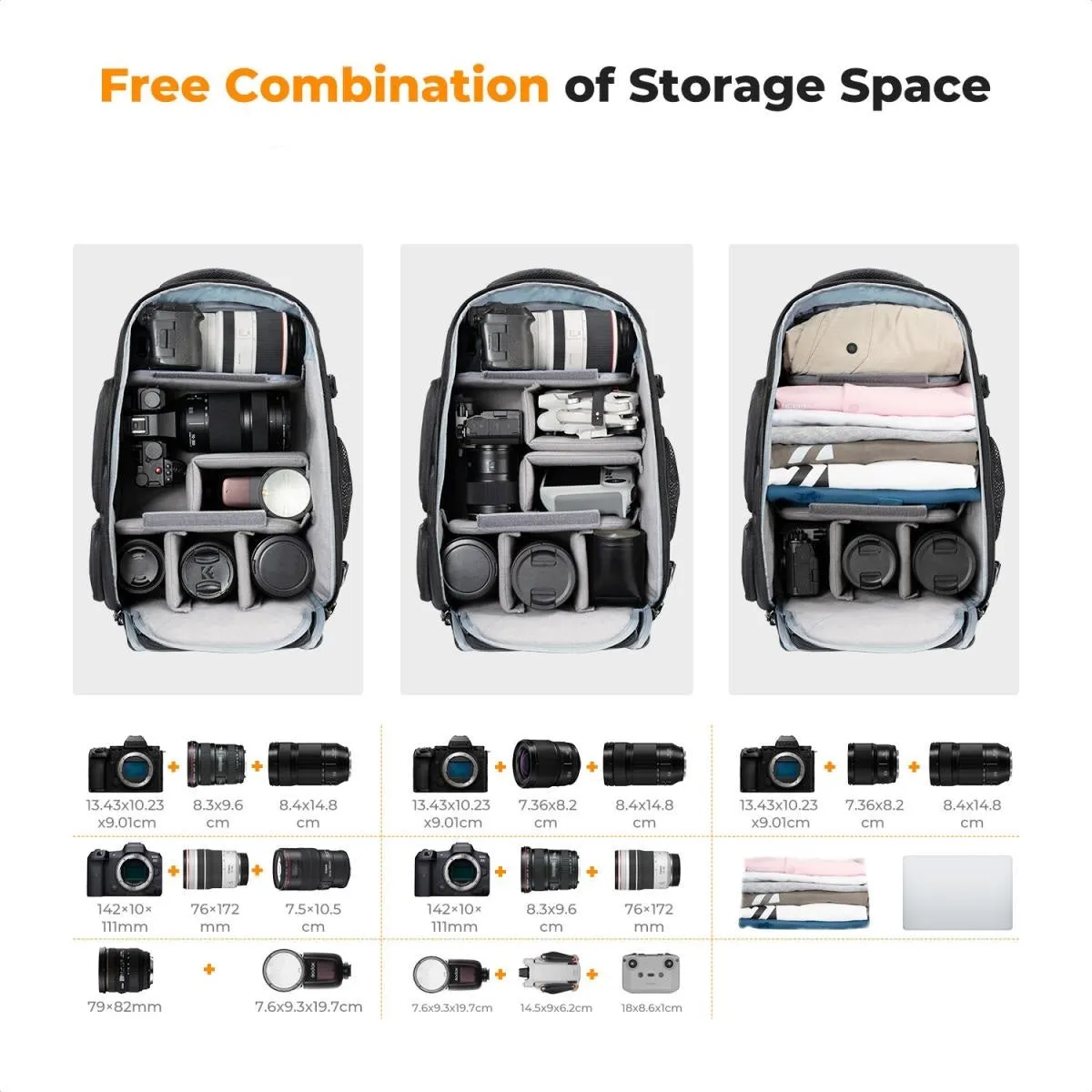 K&F Concept 25L Large Liter Capacity DSLR Mirrorless Camera and Drone Backpack with Multi Storage Pockets, fits 15.6" Laptop and Padded Dividers for Travel Photography and Videography | KF13-164