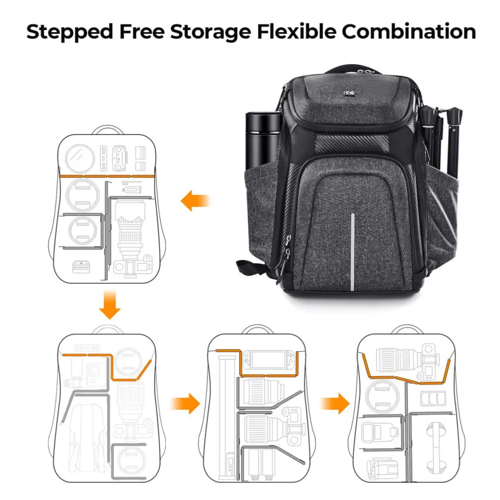 K&F Concept 25L Professional Photography Camera Backpack Bag with 15" Laptop Computer Compartment, Rain Cover, Large Storage for Tripod, Lens, Flash, Battery Charger, Video Light, DJI Drone, Digital Mirrorless & DSLR Cameras | KF13-131