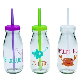 Kates Glass Bottle with Colour Lid & Straw in SRT 250ml