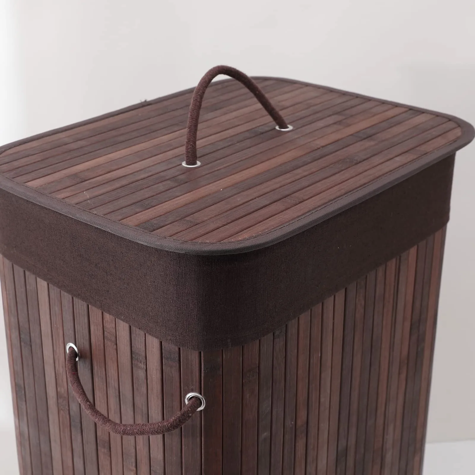 Kuber Industries Bamboo Basket With Lid|Foldable Laundry Basket For Clothes|Durable Rope Handles & Removable Bag|Pack Of 5|Dark Brown