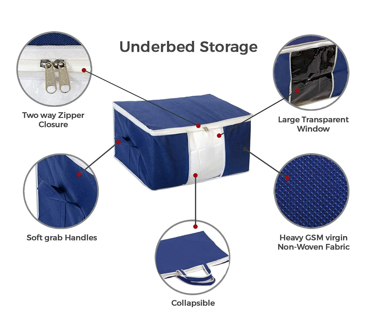 Kuber Industries Clothing Storage Bags, Under Bed Foldable Organizer, Store Blankets, Clothes With Tranasparent Window (Navy Blue)-HS_38_KUBMART21705