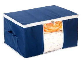 Kuber Industries Clothing Storage Bags, Under Bed Foldable Organizer, Store Blankets, Clothes With Tranasparent Window (Navy Blue)-HS_38_KUBMART21705