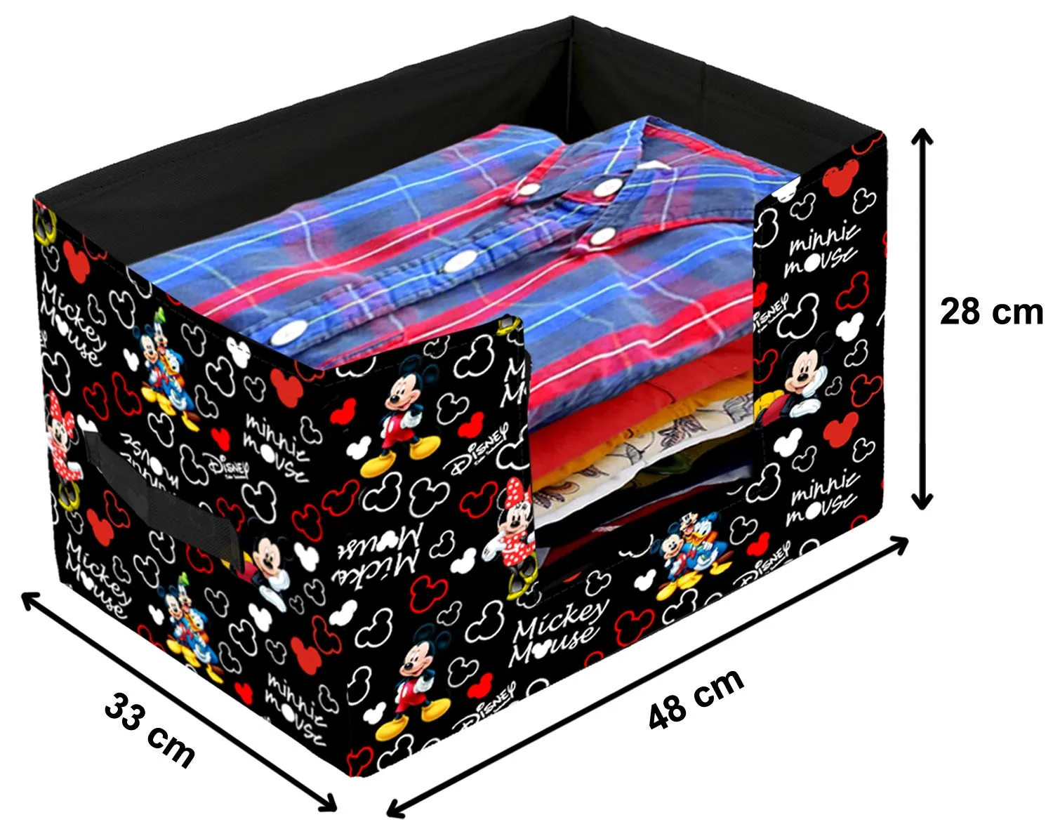 Kuber Industries Disney Mickey Print 2 Pieces Large Capacity Space Saver Closet, Stackable and Foldable Saree,Non-Woven Rectangle Cloth Saree Stacker Wardrobe Organizer (Black)-KUBMART16090