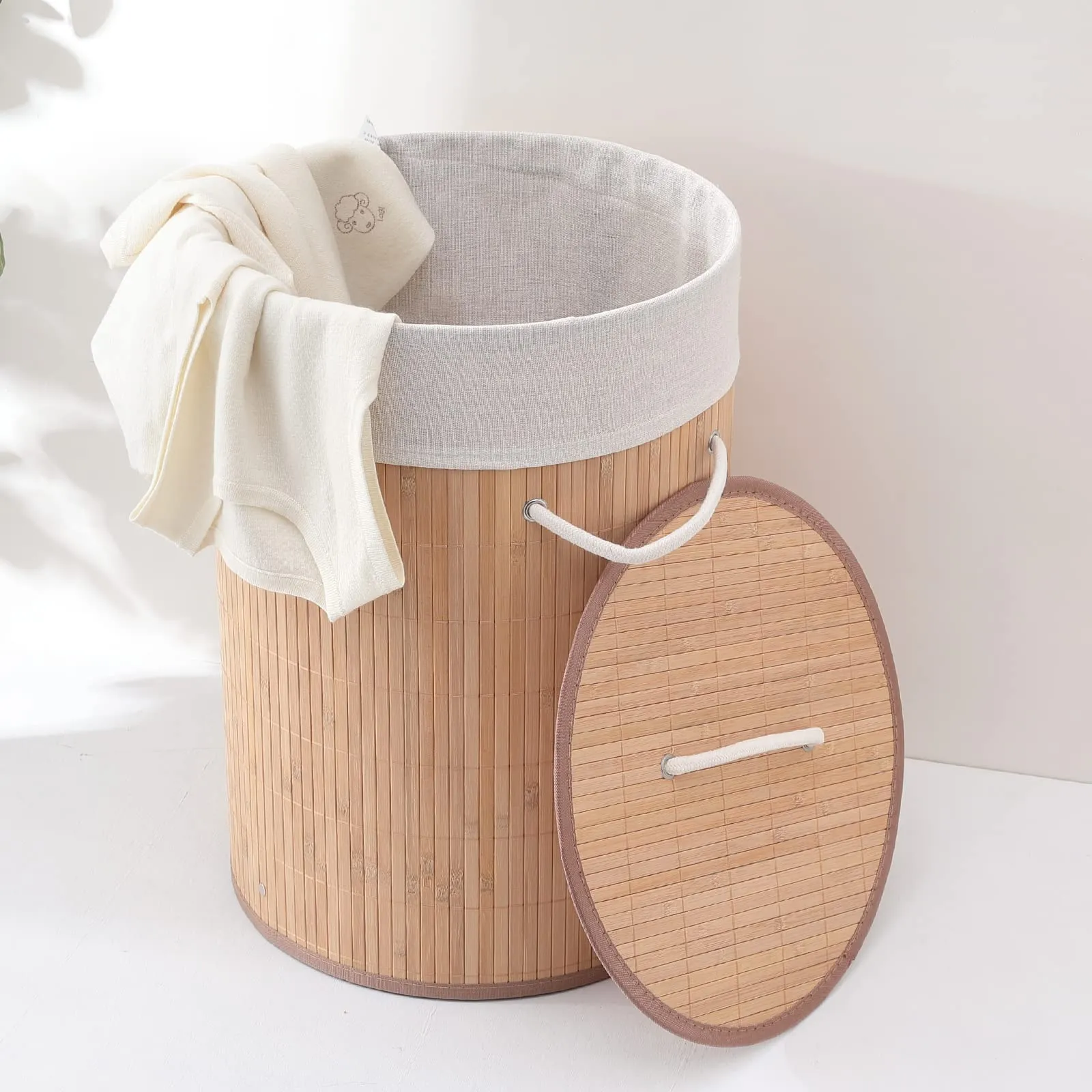 Kuber Industries Laundry Basket | Bamboo Laundry Basket With Lid | Cloth Hamper Basket for Bathroom | Laundry Basket for Toys | Storage Basket | Pack of 5 | Natural