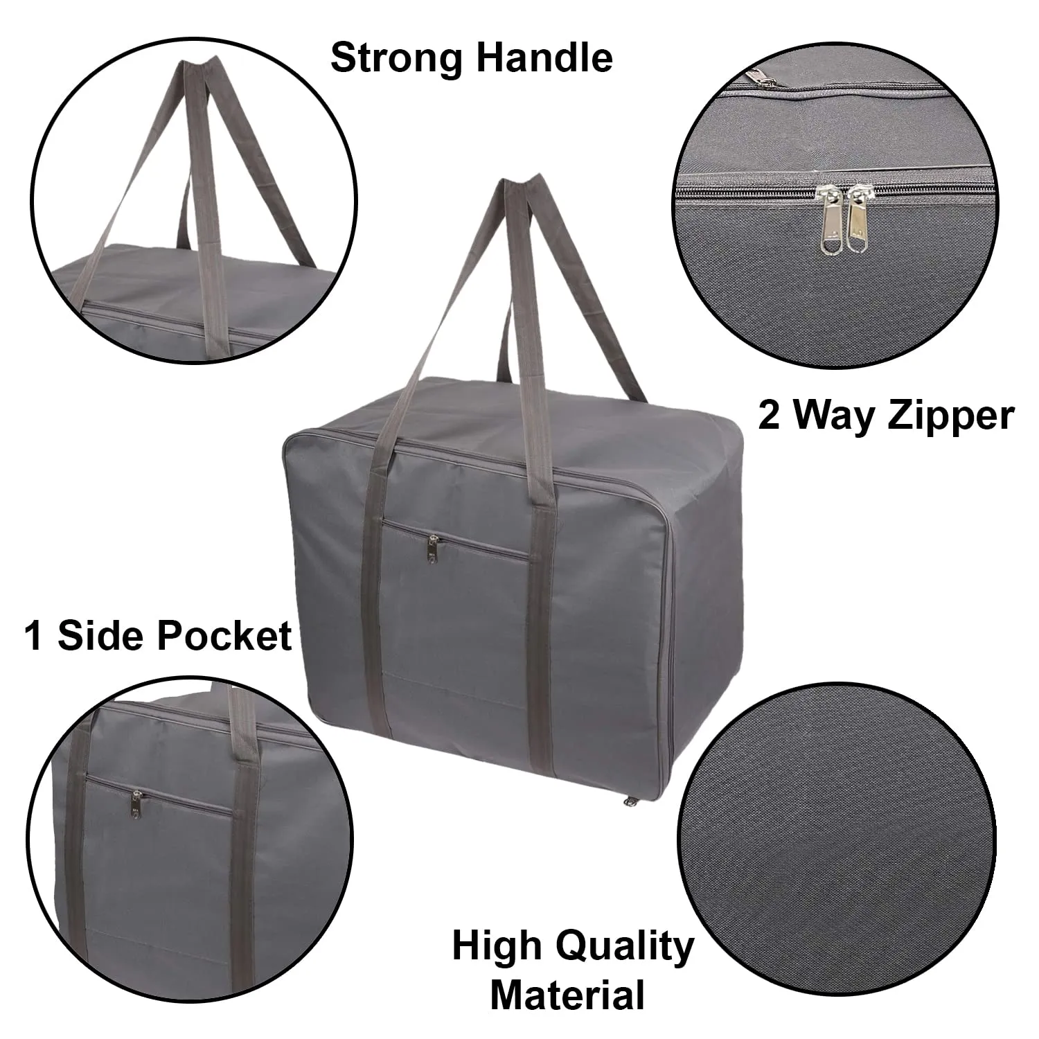 Kuber Industries Lightweight Foldable Multipurpose Storage bag, Cloth Organiser, Travel Bag With Zippered Closure And Handle- Pack of 2 (Grey)-HS43KUBMART26634