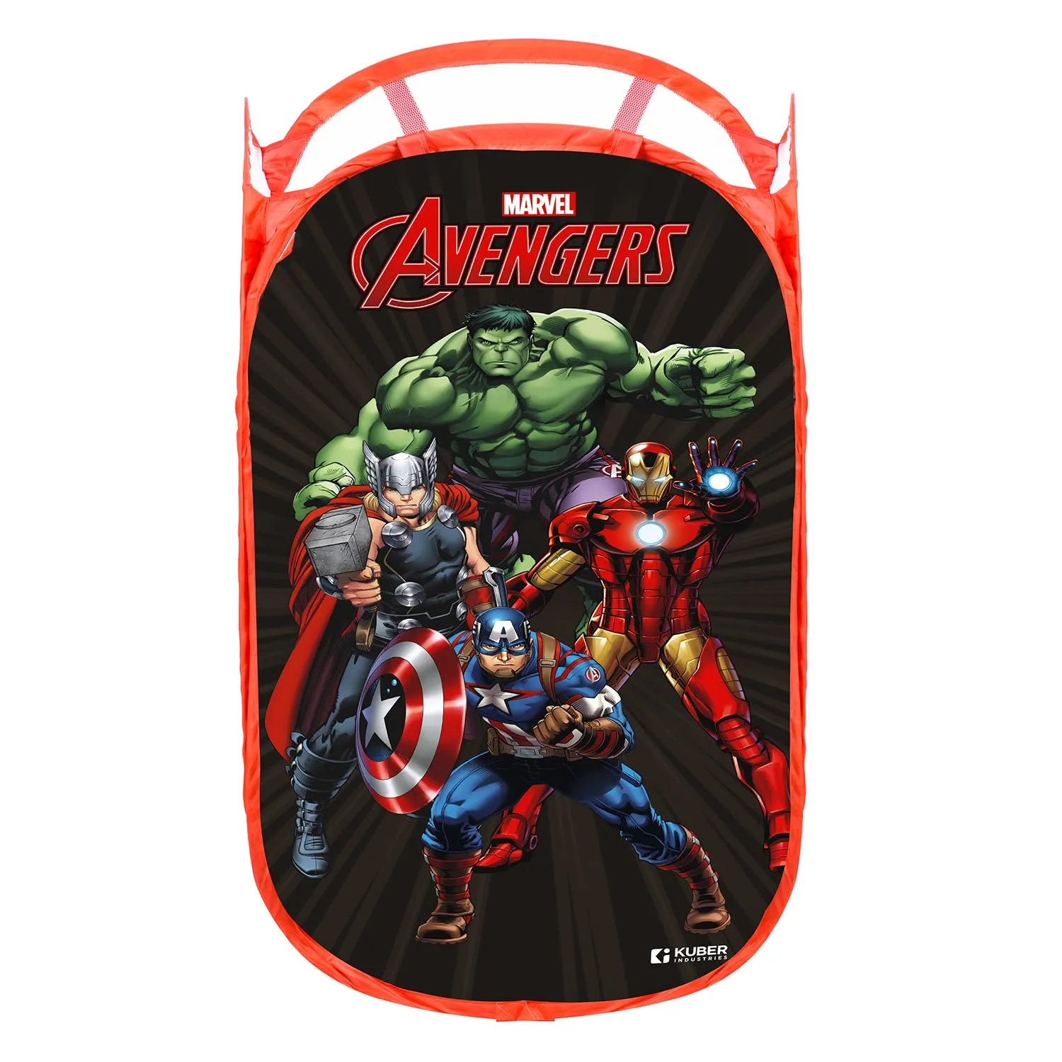 Kuber Industries Marvel Avengers Laundry Basket | Net Foldable Laundry | Nylon Storage Basket with Handle | Clothes Basket for Home | Toy Storage | 30 LTR | Black