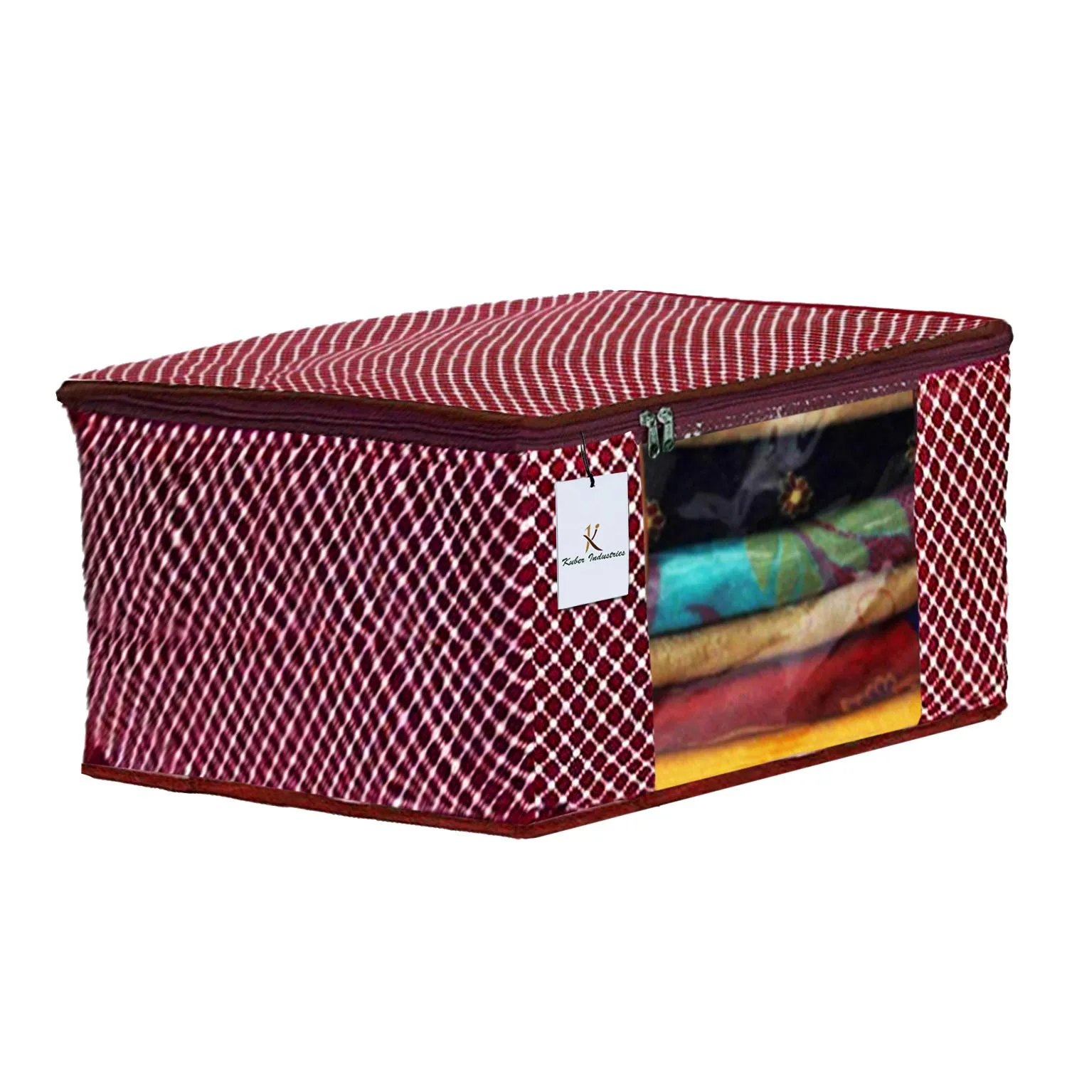 Kuber Industries Saree Covers With Zip|Clothes Storage Bag|Garment Bag For Travel, Wedding, Storage|Polka Dots Pack of 3 (Maroon)